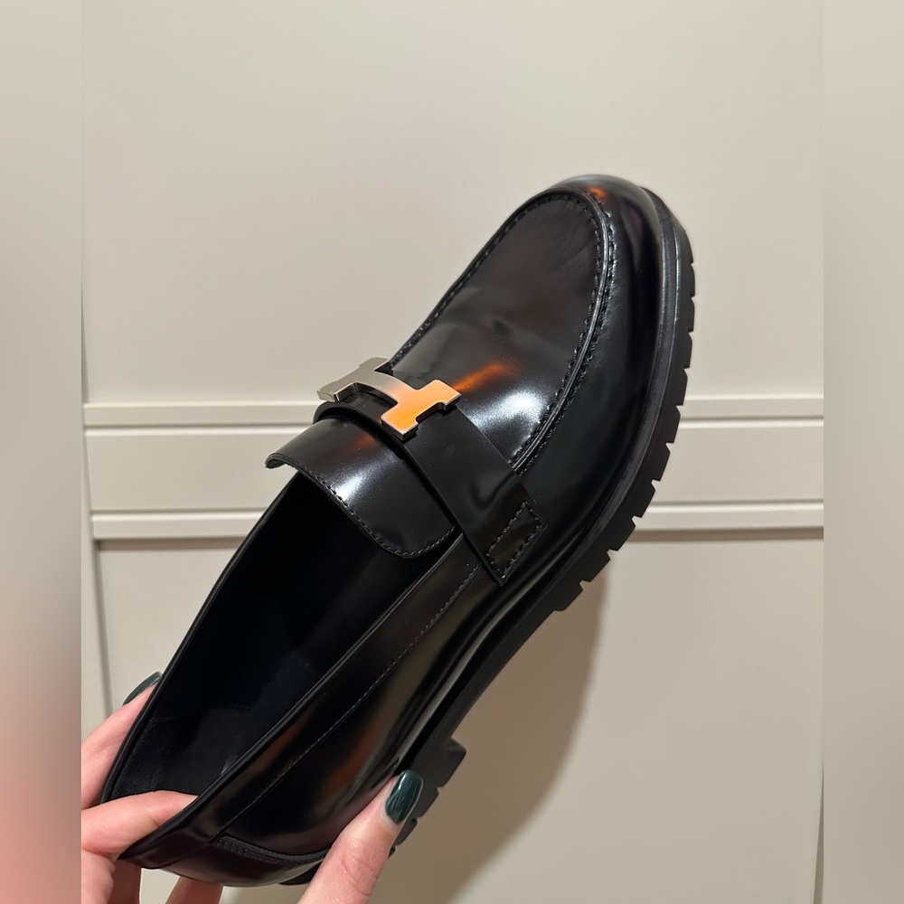 Hermes Black Loafers with Silver Accent - Picture 7 of 10